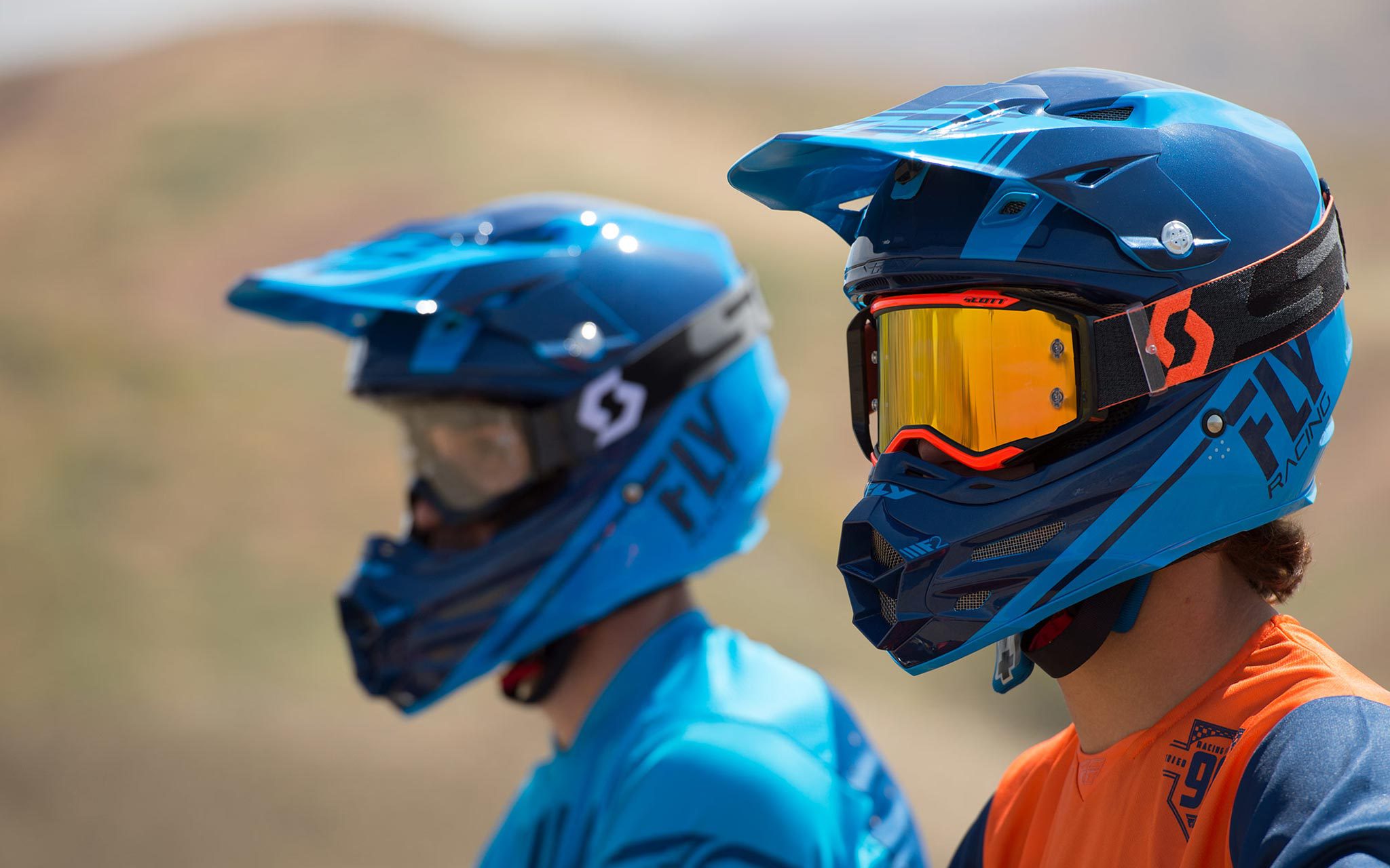 couple of dirt bike riders wearing Fly Racing Motocross Helmets