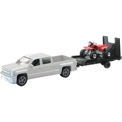 New-Ray Toys Die-Cast Replica Chevy Wht Trk W/ Trlr Red Atv