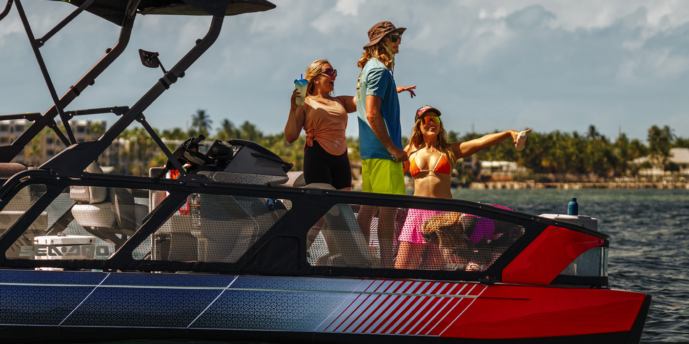 Lifestyle of family outing on pontoon boat