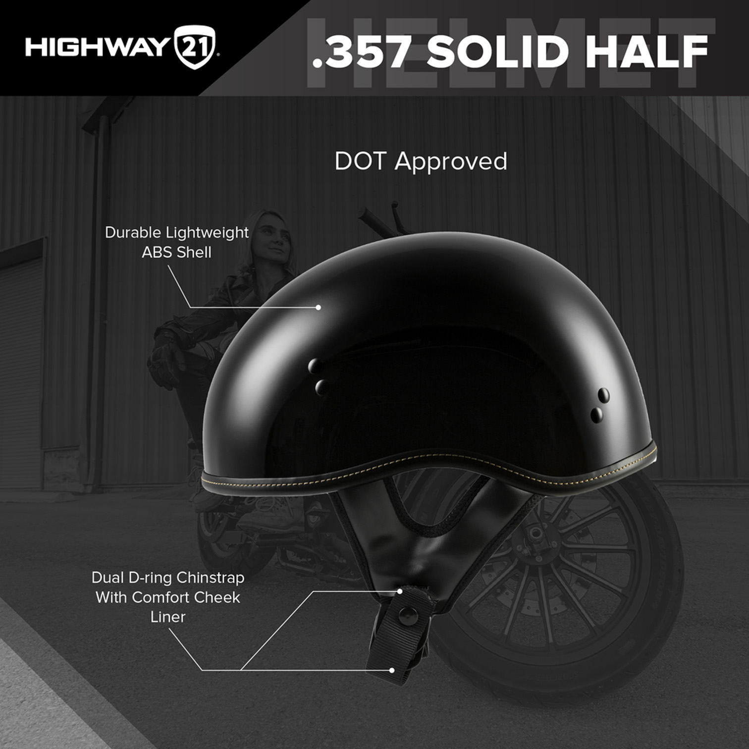 Highway 21 .357 Solid Half Helmet Highway 21 .357 Solid Half Helmet - Image 11