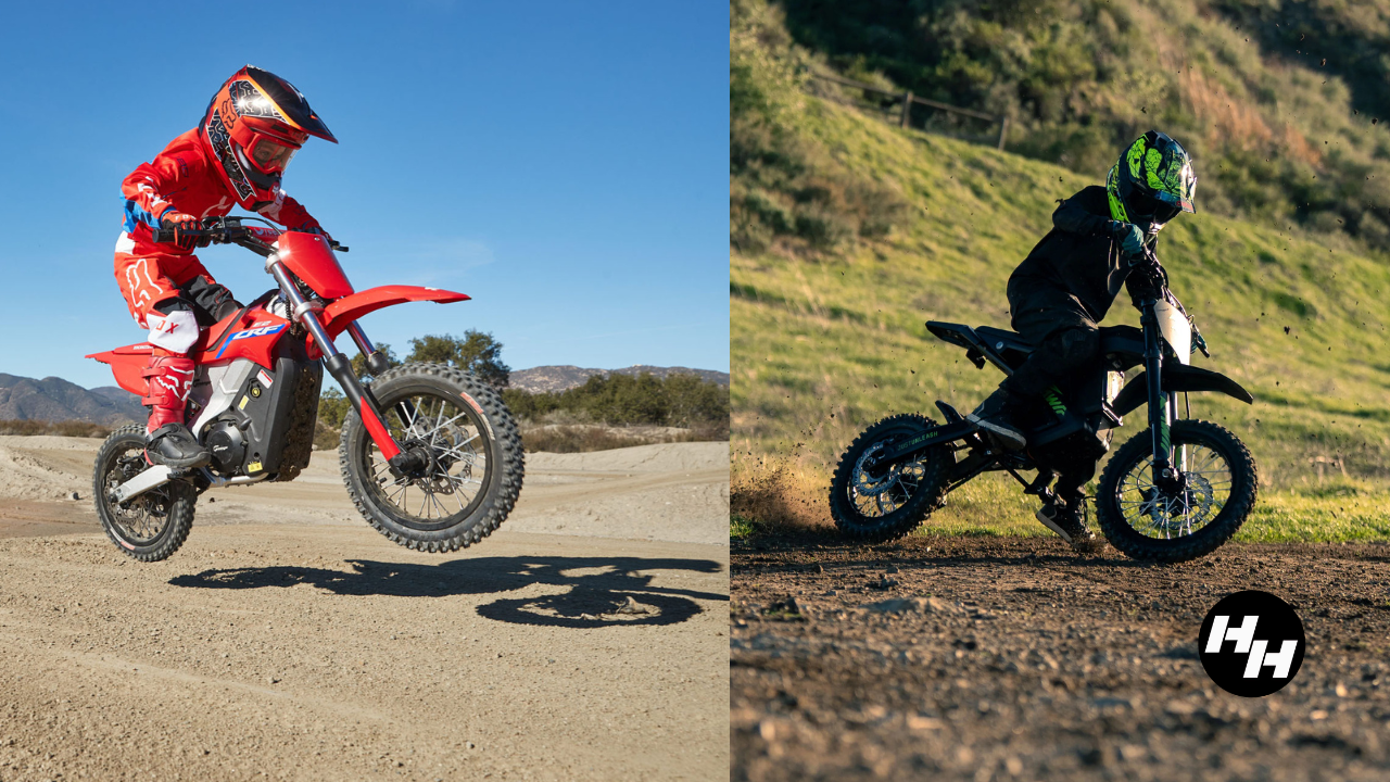 A side by side of the Honda CRF-E2 and the Rawrr Mantis Mini R.