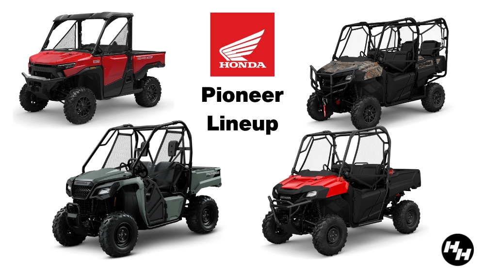 Honda Pioneer 520, 700, 700-4, and 1000 side-by-sides lined up at Richmond Honda House in Richmond, VA